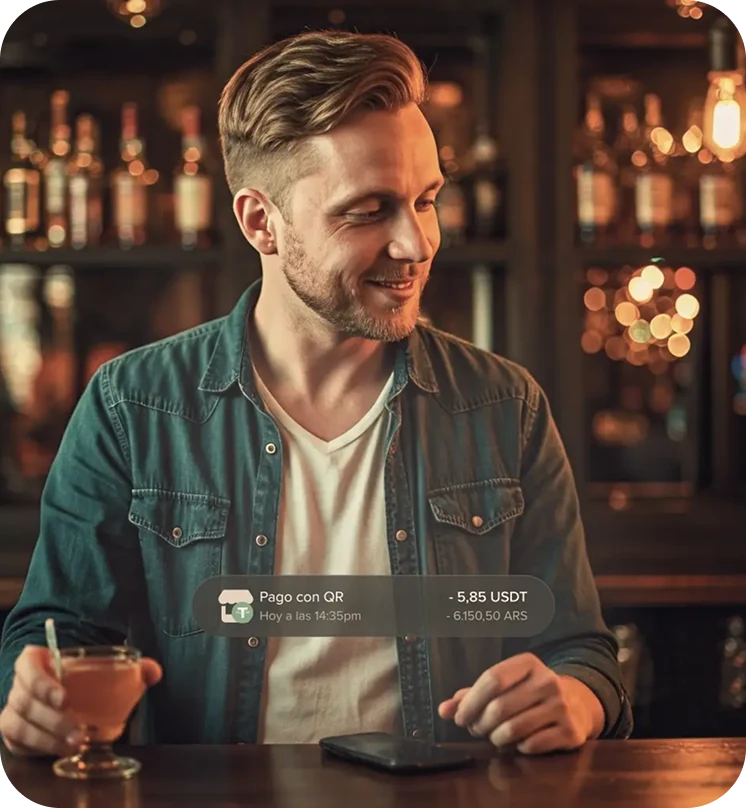 A Fiwind user enjoying a drink while checking the app