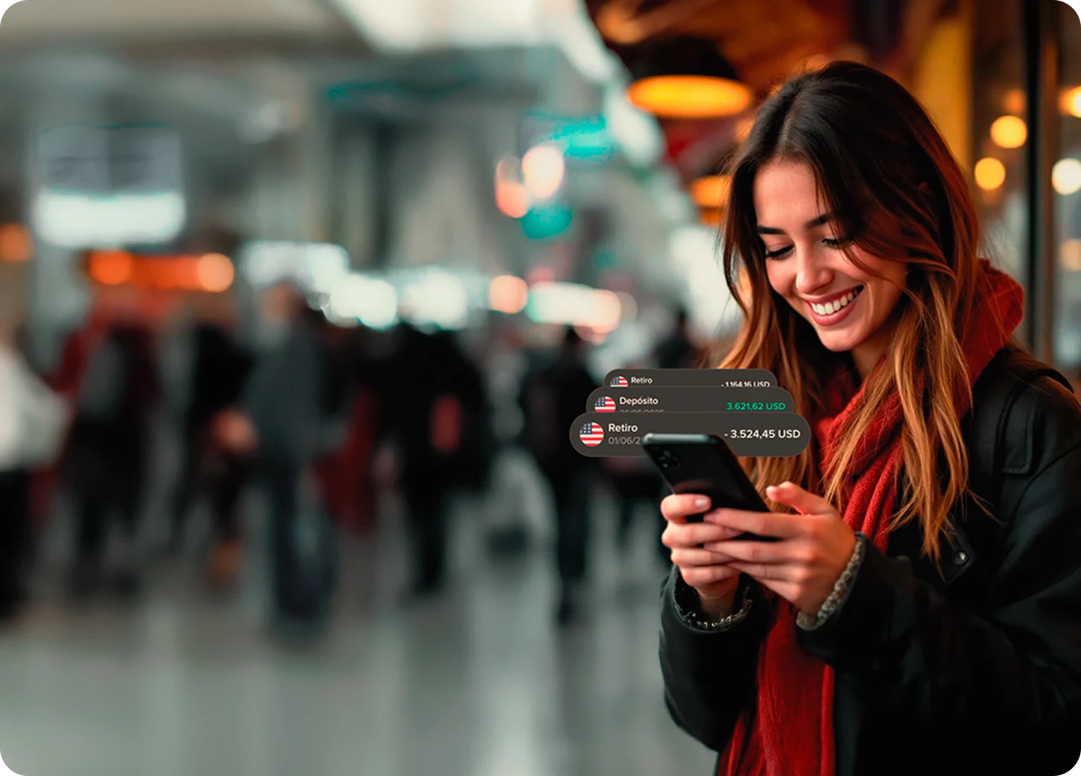 A Fiwind user checking her balance on the street