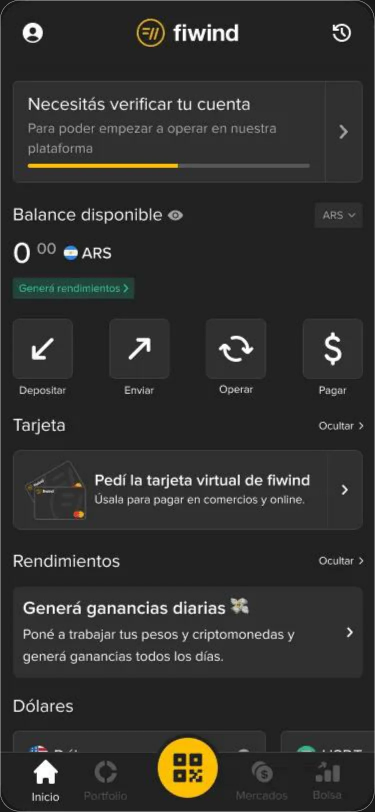 Home, account verification and quick actions