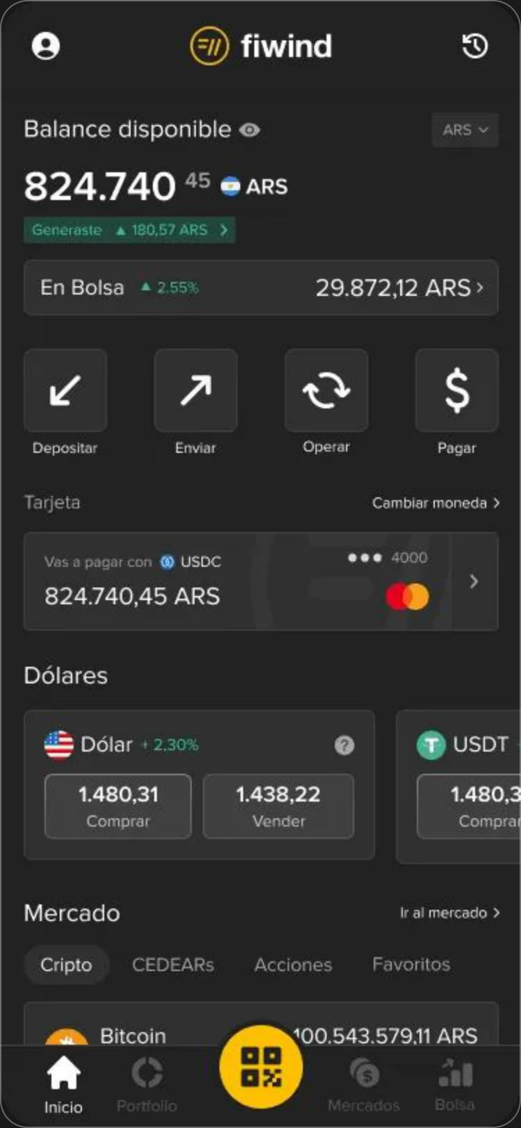 Home, funded portfolio with balance and market