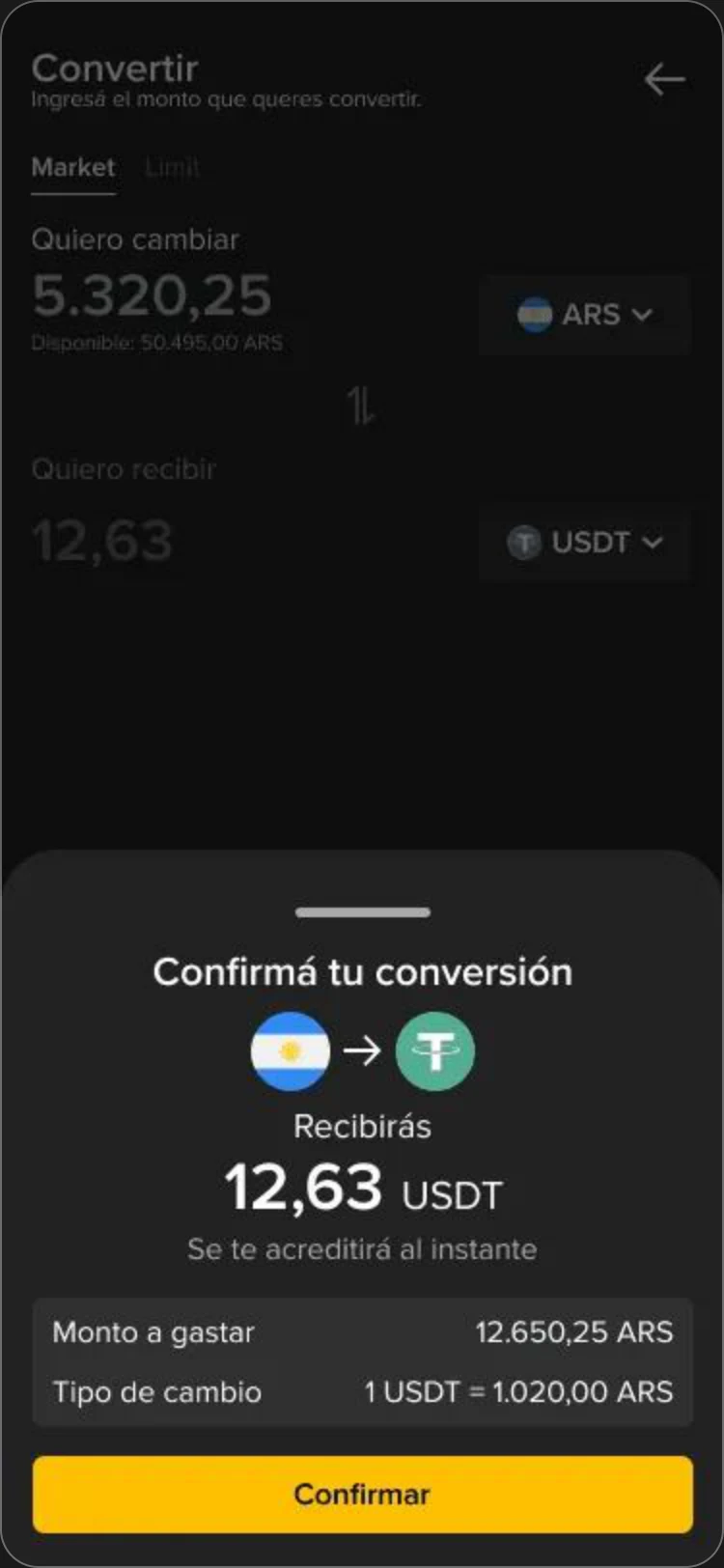 Swap, conversion confirmation sheet