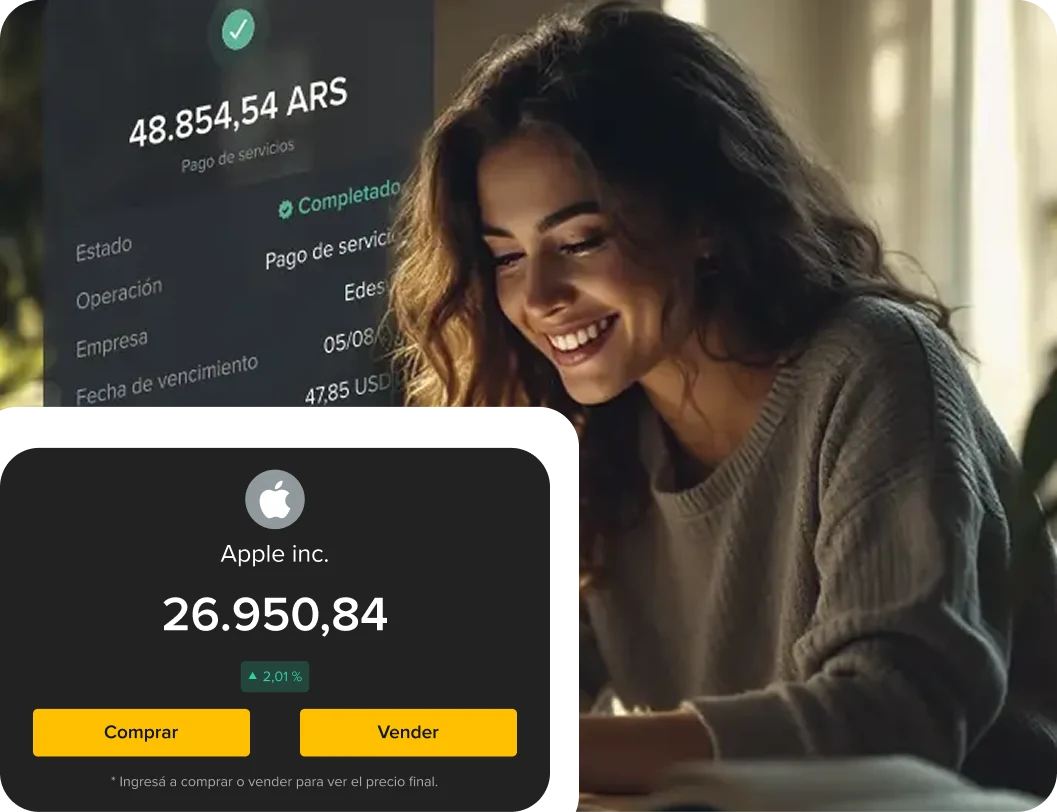A user tracking her Apple stock position, with a service payment receipt