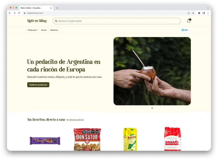 Mate en Mano website homepage, Un pedacito de Argentina en cada rincón de Europa