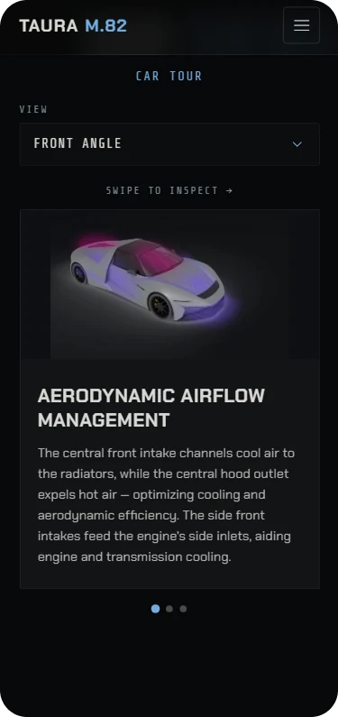 Mobile car-tour module showing the M.82's aerodynamic airflow management